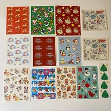 Vintage  Christmas Stickers Set Bears Animals Santa Snowman  More