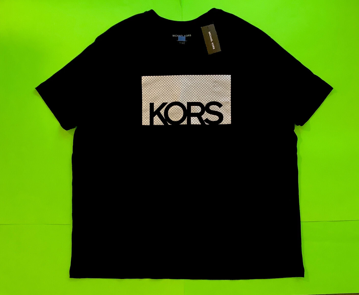 MICHAEL KORS Men’s Short Sleeve T-Shirt Size 4XL Black W/Silver 100% Cotton NEW