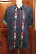 Koret City Blues Size L Denim Blouse Material Insets Pocket Cuffed Sleeve ofi