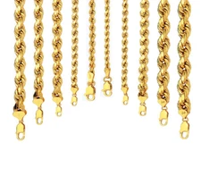 14k Yellow Gold 2mm-10mm D/cut Rope Chain Necklace Size 16"-30" Hollow