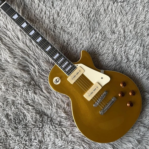 Gold Les Paul Back Yellow Electric Guitar Solid Body HPL Fretboard 2P90 Pickups