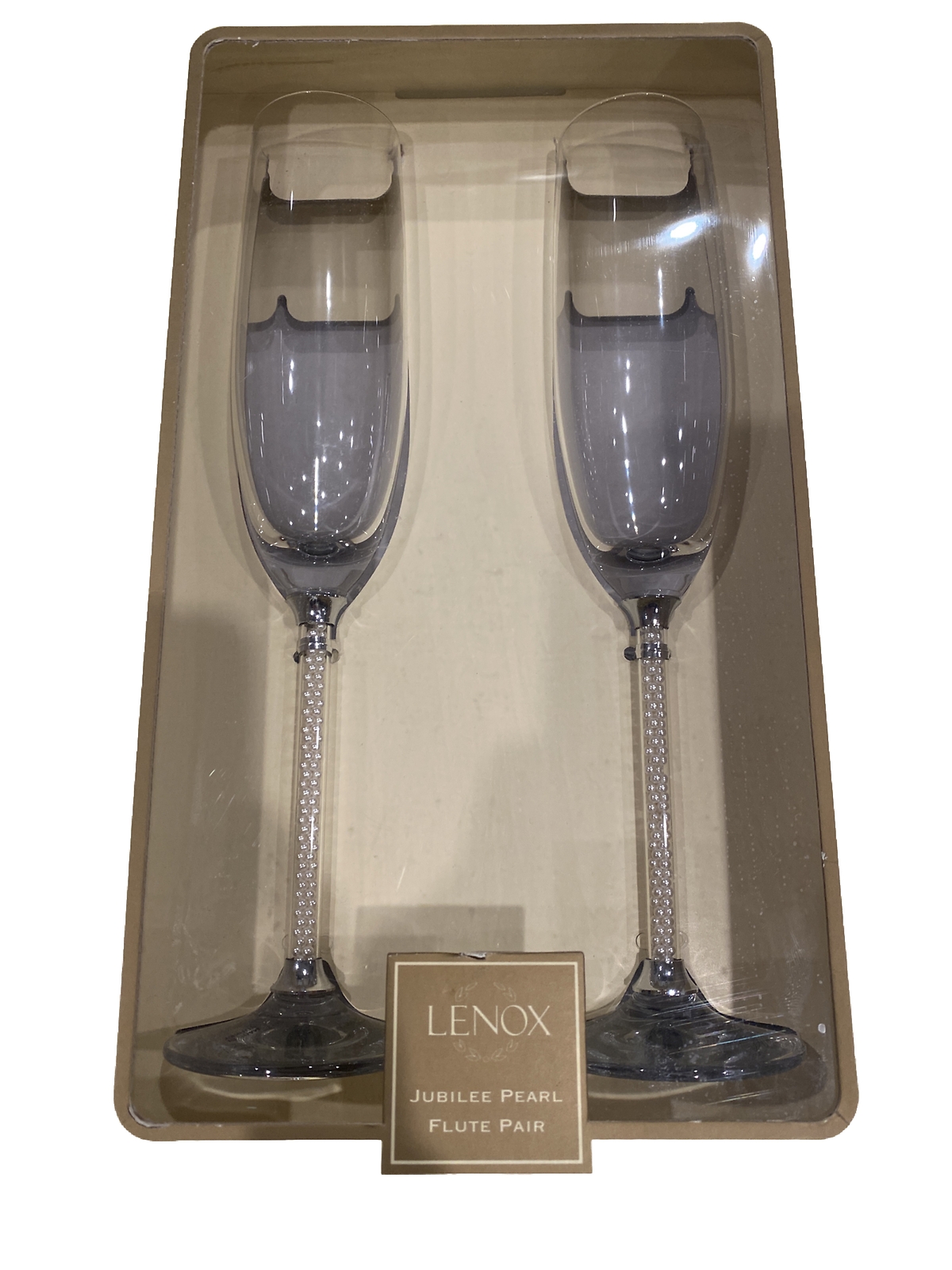 💕 PAIR LENOX JUBILEE PEARL CHAMPAGNE TOASTING FLUTES STEMMED GOBLETS