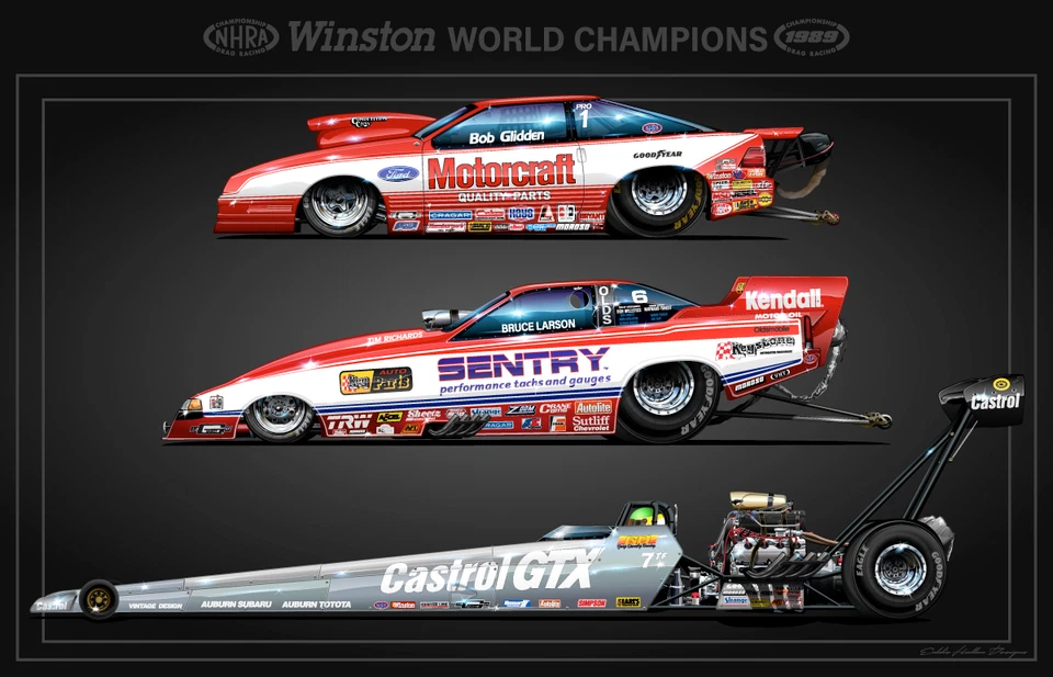 Póster del Campeonato Mundial de la NHRA 1989 renderizado impresión lateral 28X18" Foto 2 de 2