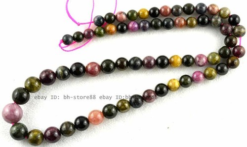 AAA Multi Round Natural Tourmaline Graduated Gemstone Beads 15'' - Picture 1 of 3