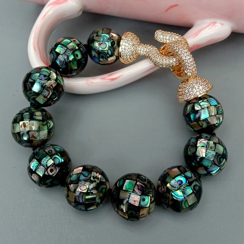 Rainbow Color Abalone Shell 16mm Long Necklace Bracelet Earrings Set Gift - Picture 6 of 14
