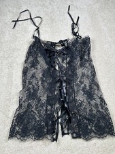 Fredericks Of Hollywood Size L Sheer Lace Black Babydoll