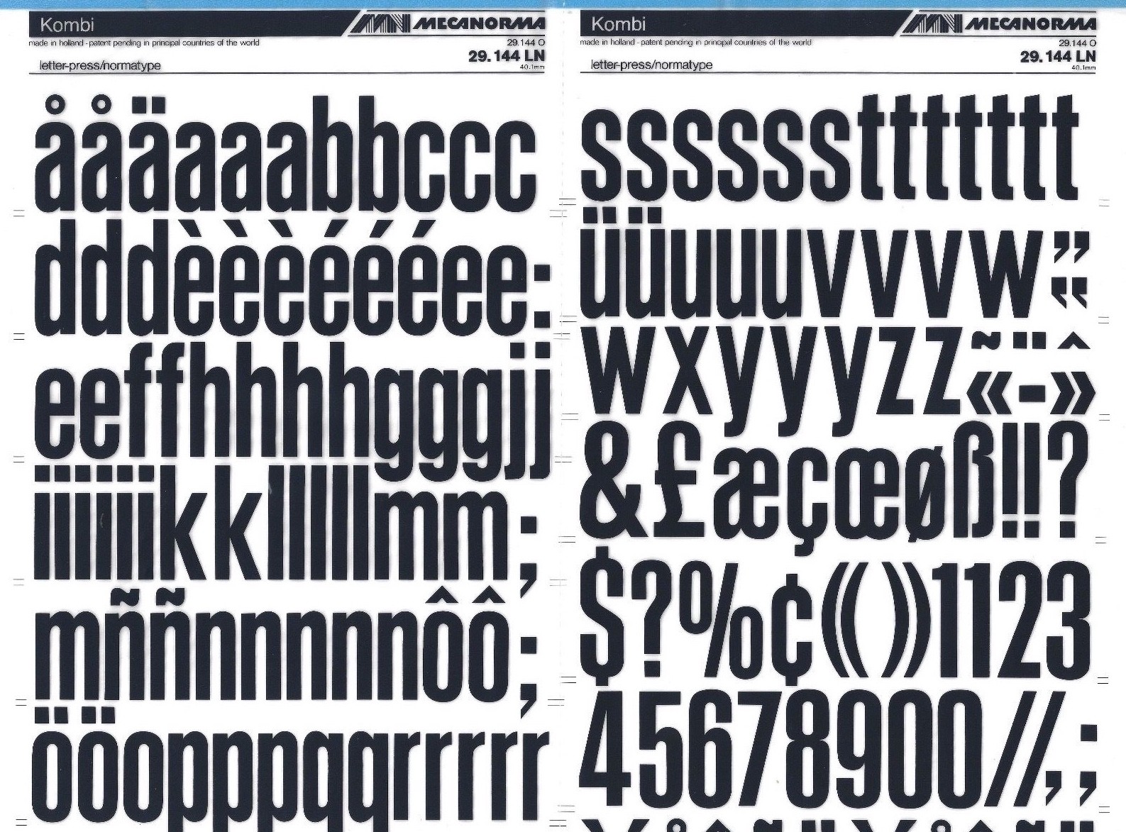 MECANORMA Rub-on Dry Transfer Lettering Sheet 29. 144 LN #328 KOMBI 40 ...