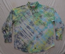 Tie Dye Green Black Blue Striped Long Sleeve Button Up Shirt - XL Mens Hand Made