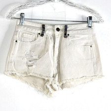 Bullhead Women's Hi Rise Booty Shorts Size 24 White Denim Jean Pockets