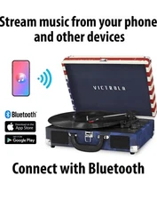 Victrola Turntable with Bluetooth~  USA Flag ~ Portable 3-Speed  (VSC550BT)
