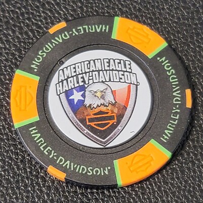 AMERICAN EAGLE HD ~ TEXAS (Black/Orange/Neon Green Full Color) Harley Poker Chip