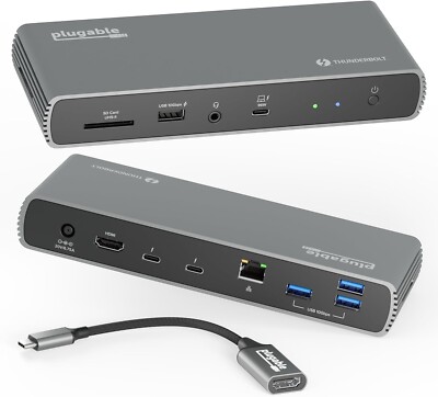 Plugable Thunderbolt 4 TB4 USB4 8K HDMI 96W USB-C 2.5G Ethernet  Docking Station