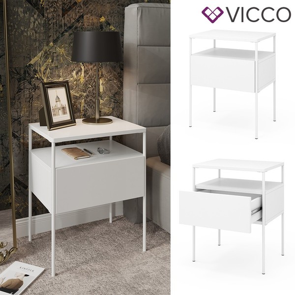 Nachtschrank Mira Weiß 40 X 50 Cm Schublade Ablage Nachtkommode Modern Vicco-image