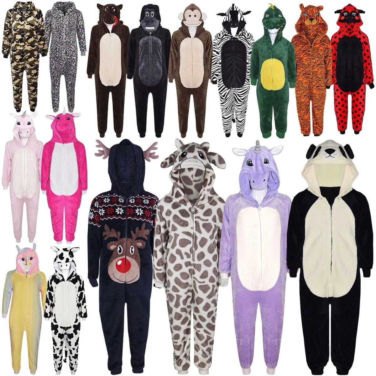 KIDS GIRLS BOYS SOFT FLUFFY ANIMAL A2Z Onesie One Piece ALL IN ONE FANCY  DRESS