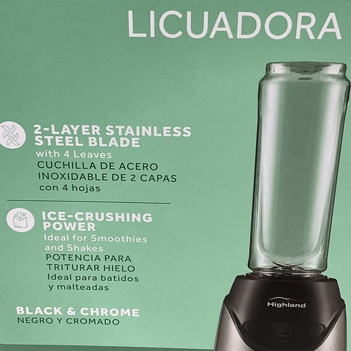 Highland Personal Blender Black & Chrome + 2 20oz bottles w lids Smoothies New - Picture 5 of 9