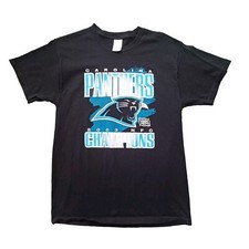 Vtg Carolina Panthers T Shirt Mens L Black 2003 NFC Champions NFL Short Sleeve