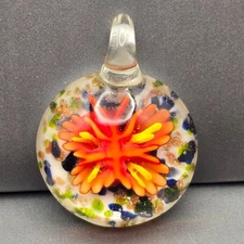 Handcrafted Glass Pendant – Floral Burst with Foiled Accents – Murano Style – 1.