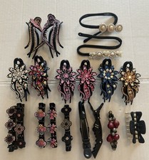 Lot Of 19 Rhinestone  Black Hair Clips Pink Blue Purple Clear Stones