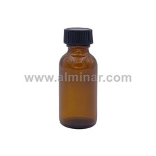 Boston Round 1 oz Amber Glass Bottles With Poly Cone Lined Black Caps