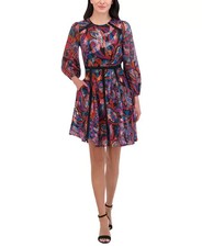 Vince Camuto Metallic Chiffon Fit & Flare Dress Women's 16 Multi Quarter Sleeve