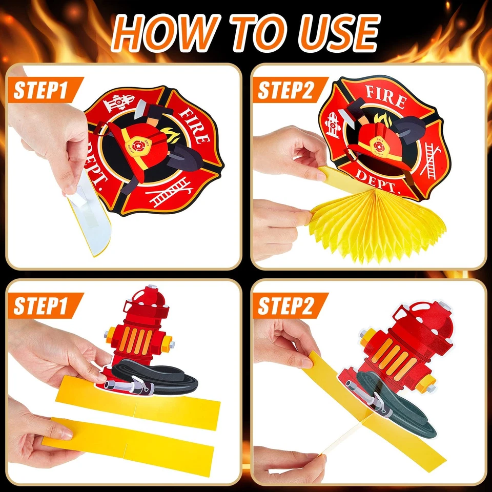 Decoraciones para fiestas de cumpleaños de camión de bomberos - 10 piezas centros de mesa suministros Foto 3 de 4