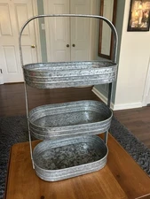 Large 3 Tier Galvanized Metal Serving Tray/Display Stand Rustic Farmhouse/Garden