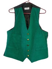 Vintage Green Corduroy Vest Mens Medium USA Made Satin Back Adjustable Strap