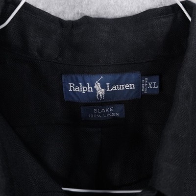 Polo Ralph Lauren Blake Vtg 90s Button Down Black 100% Linen Pony