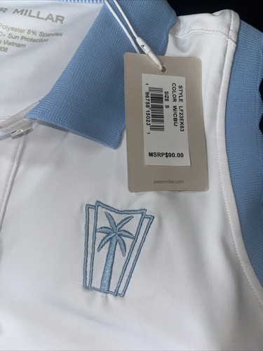Peter Millar Woman’s Sleeveless Golf Polo White Blue MSRP $90 Small NWT - Picture 5 of 7