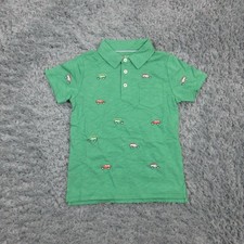 Mini Boden Polo Shirt Boys 7-8Y Green Embroidered Cars All Over Short Sleeve NWT