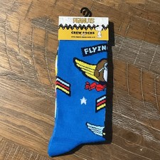 NEW Peanuts Snoopy Flying Ace Mens Crew Socks Blue Fits Shoe 6-12 Charlie Brown