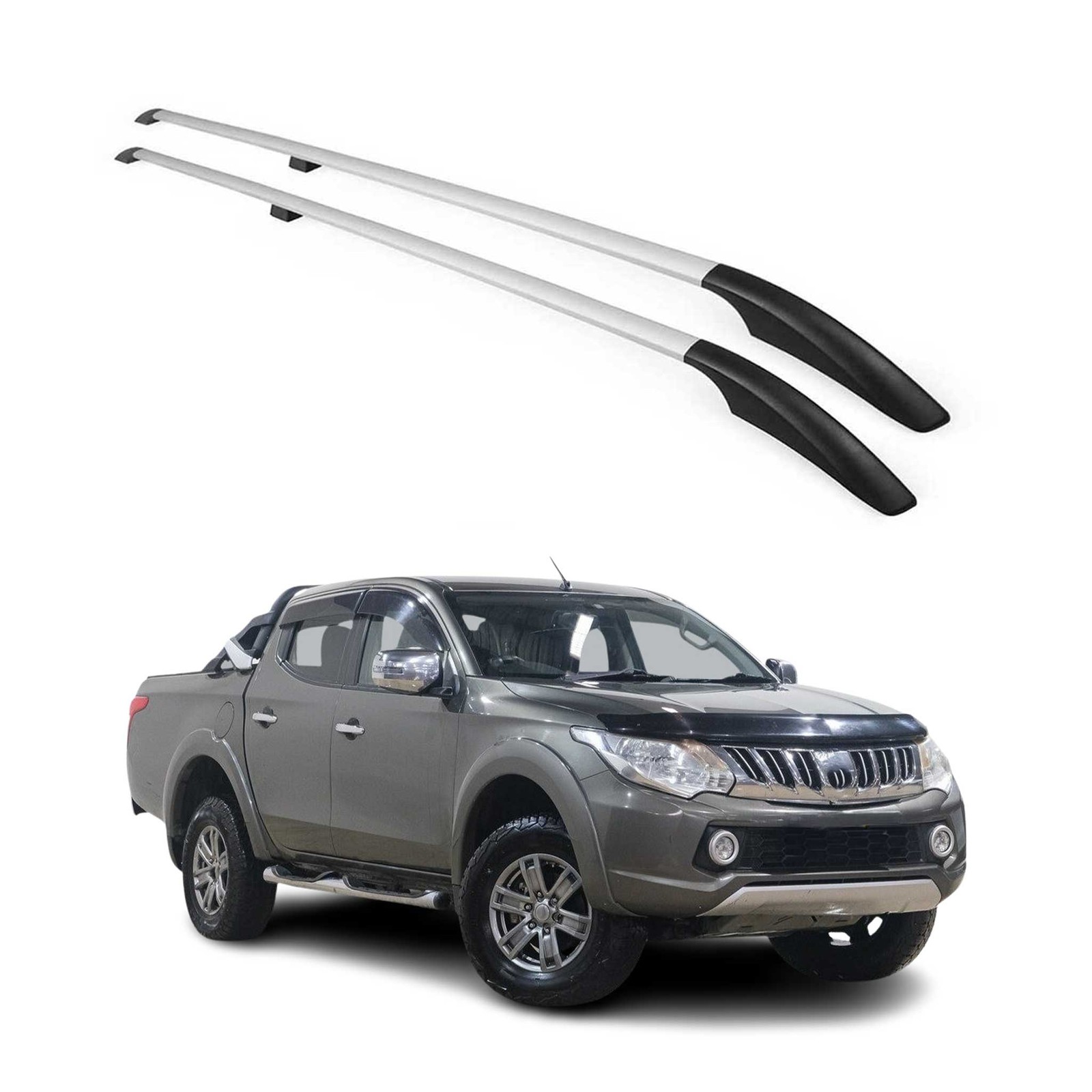Barres de toit longitudinales alu gris Mitsubishi L200 4x4 galerie de toit double cab