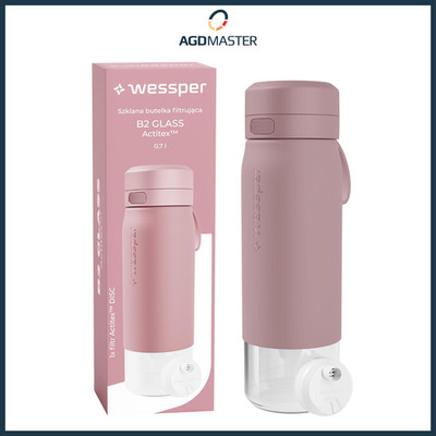 Trinkflasche 700ml Glas Wessper Silikonhülle Wasserfilter BPA-frei rosa
