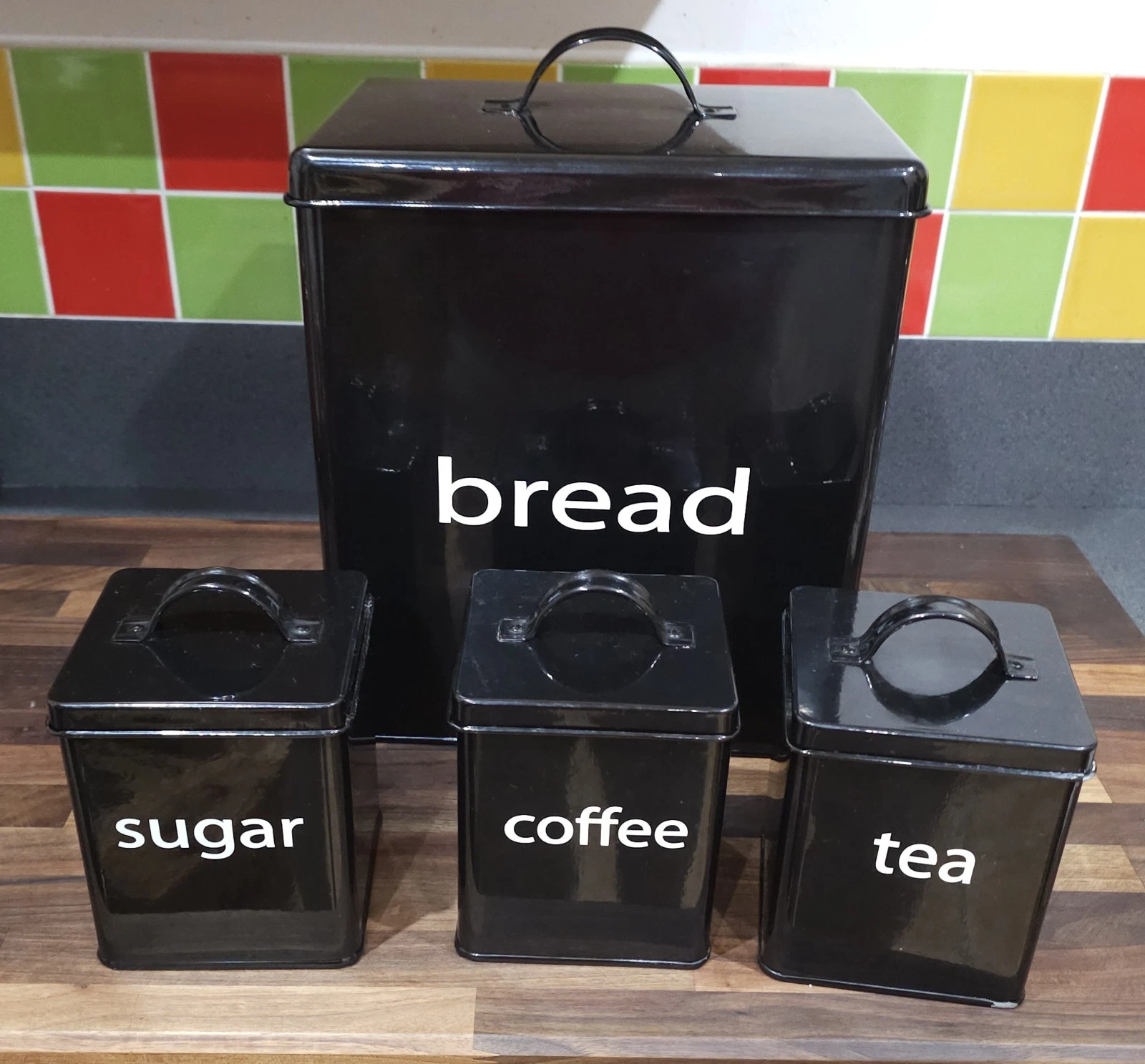 Oypla OYP-3858 4-Piece Kitchen Canister Set - Black