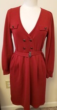 Marc by Marc Jacob’s Belted V-neck A-line Midi Dress Size- M Mercury Red