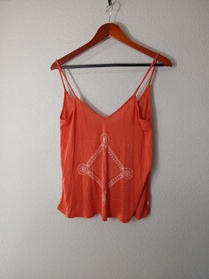  Roxy Sz XS Strappy Tank Top Lightweight Geometric Place Braided Strap Orange