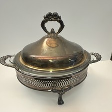 PYREX Round Glass & Raimond silver plate Chaf...