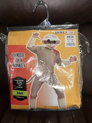 Disguise Halloween Sock Monkey Adult Men s Deluxe Costume Halloween Sz XL 42-46