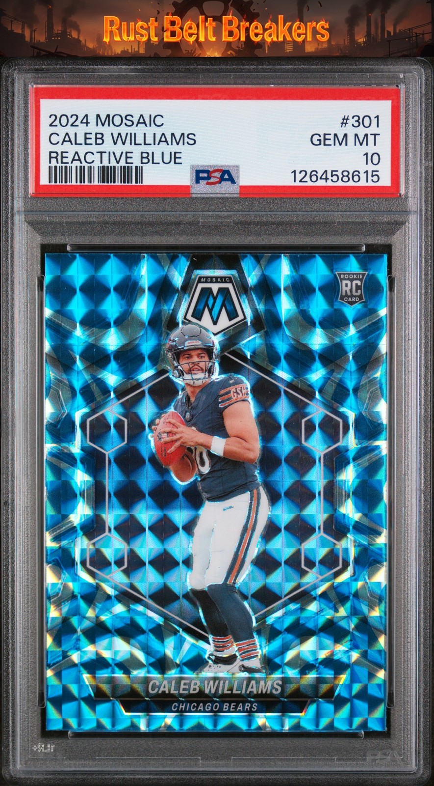 2024 Panini Mosaic Caleb Williams #301 Mosaic Reactive Blue Chicago Bears PSA 10