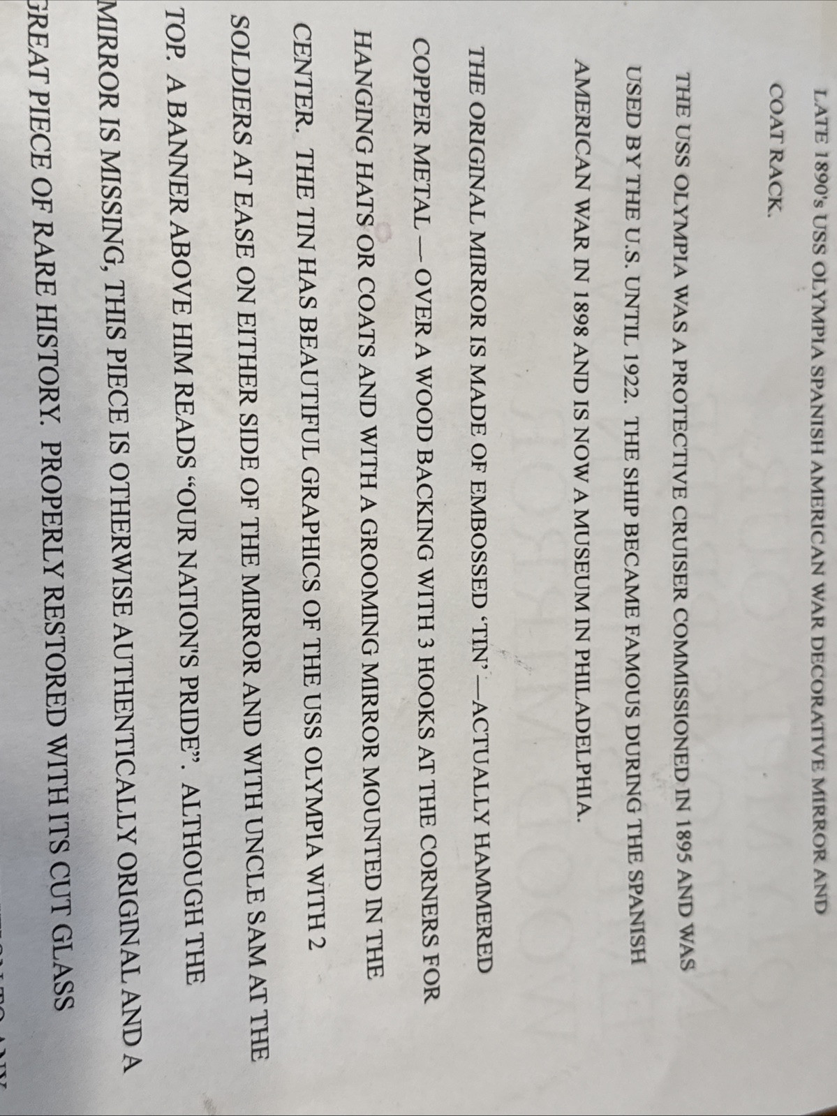 1890s Antique USS OLYMPIA Our Nations Pride Hammered Copper On Wood Mirror RARE