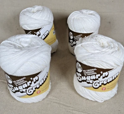Lily Sugar 'n Cream Cotton Yarn White Lot 4 skein 4-ply 2.5oz / 120yds Crochet - Image 1 of 4