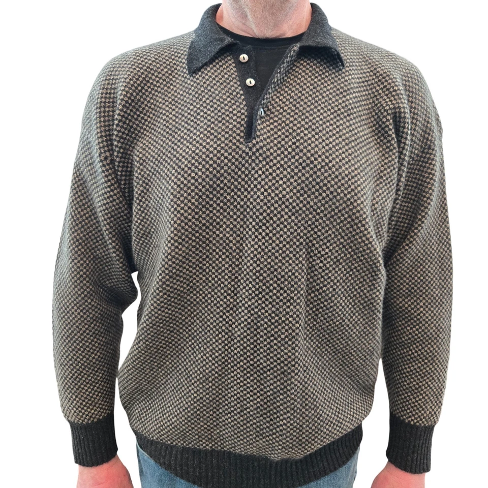 Neiman Marcus Collared Sweater 100% Cashmere Made in Scotland Mens L Geometric - Image 2 of 4