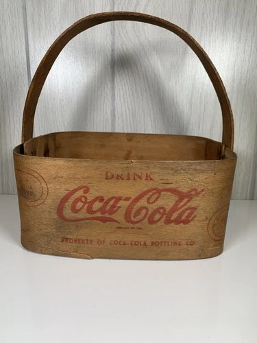Vintage Drink COCA COLA Basket Wooden “6 For 75” Cents Serve Ice Cold Handle