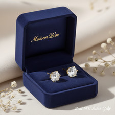 2ct Earrings Solid Gold Gift Box Lab-Created VVS1/D/Excellent Diamond Test Pass