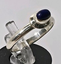 Vintage Sterling Silver 925 Dainty Bezel Set Oval Lapis Lazuli Ring Sz 5.75 J1 