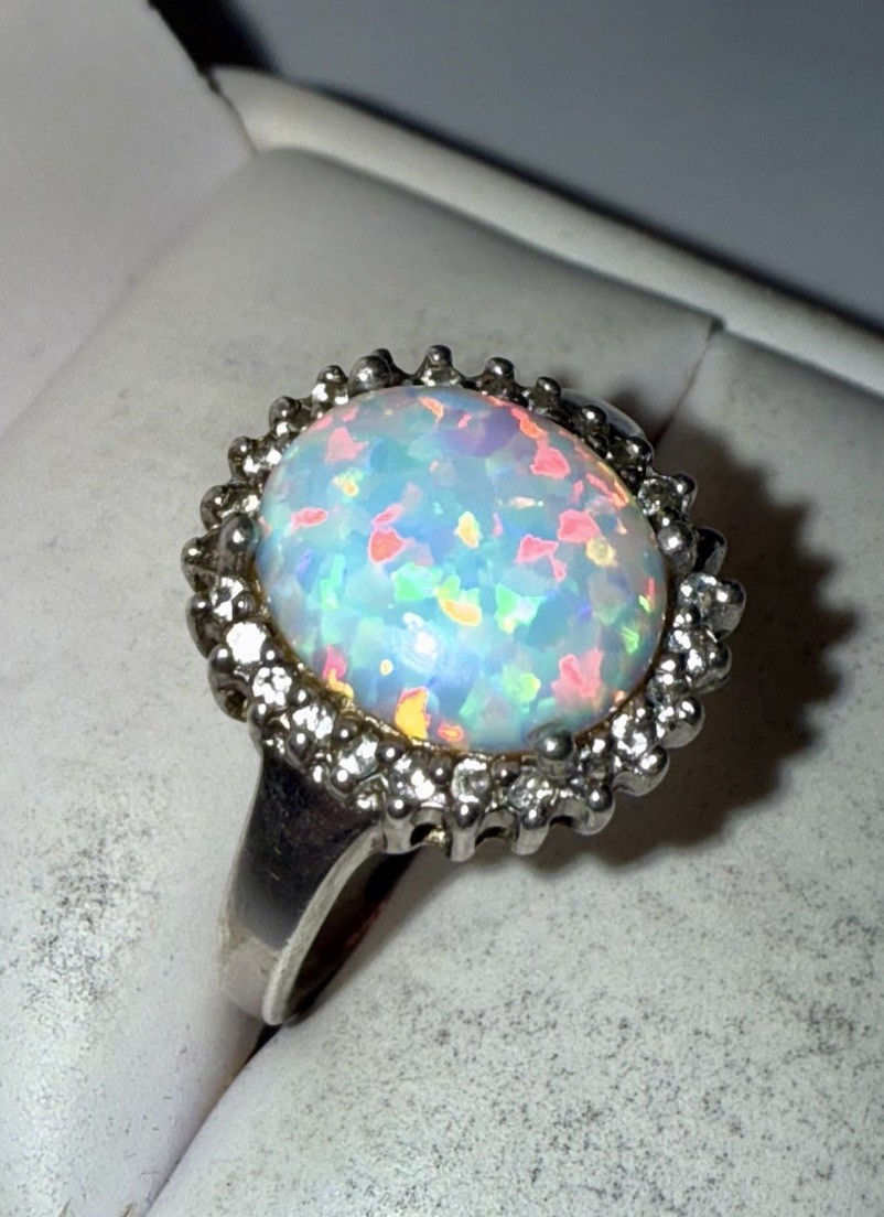 ESTATE Solid Sterling Silver Large Fire Opal Gems… - image 2