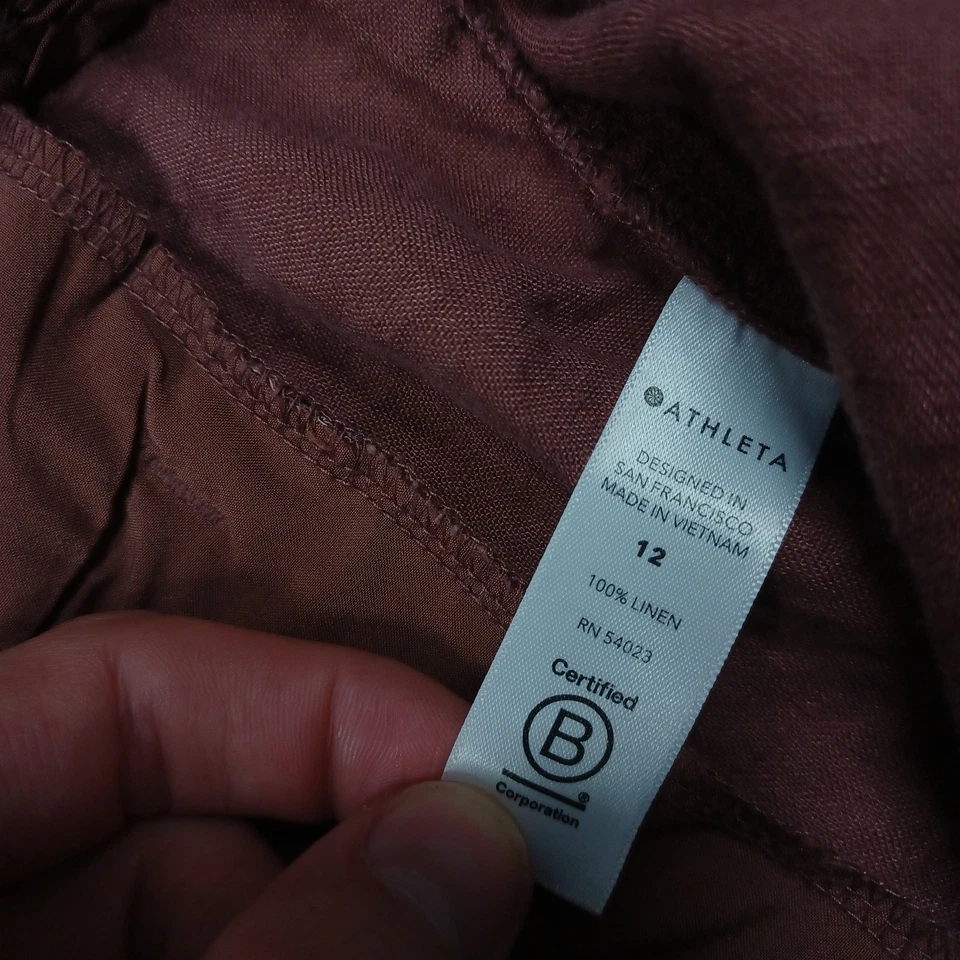 Шорты женские Athleta 12 красные льняные с карманами повседневные на шнурке - Изображение 3 из 4