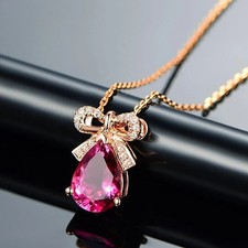 2 Ct Pear Cut Pink Ruby Diamond Drop Pendant Necklace Chain 14k Rose Gold Finish