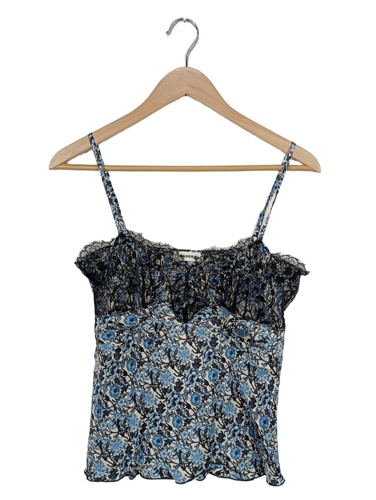 SANDRO Spaghettiträger Top Damen Gr. DE 34 schwarz-weiß-blau Casual-Look