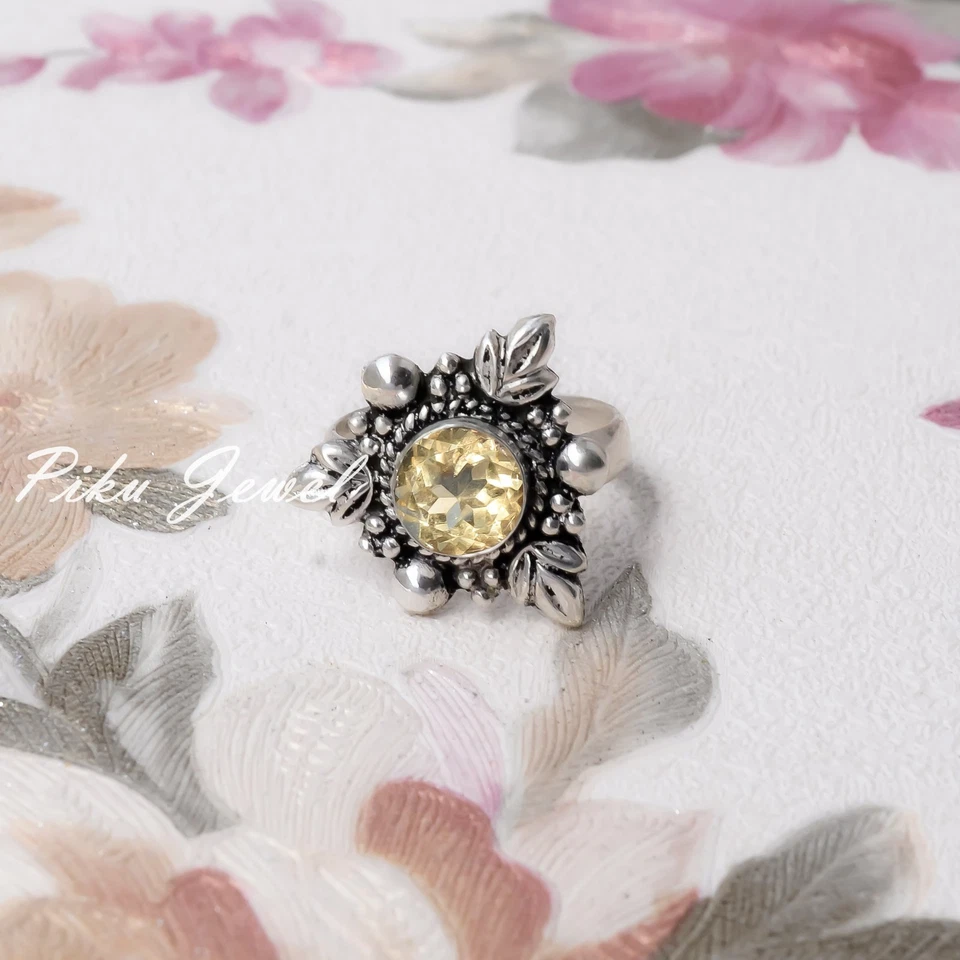 Anello antico argento sterling 925 pietra preziosa topazio citrino regalo... - Immagine 3 di 4